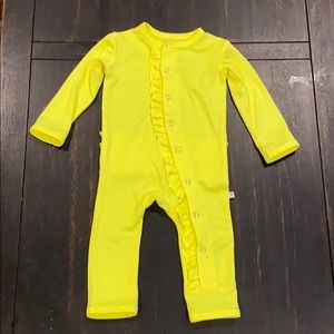 Posh peanut Neon yellow ruffled snap romper